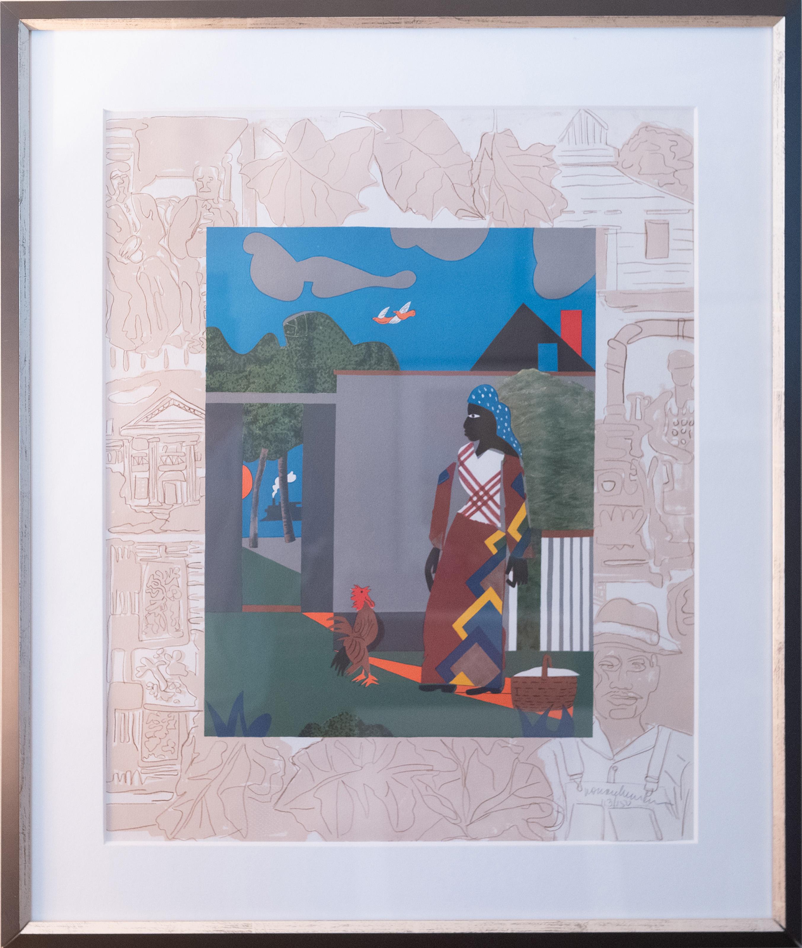  Romare Bearden, Americano (1911 - 1988) -  Pepper Jelly Lady, Anno:  1980, Medio:  Litografia su Arches, firmata e numerata, edizione:  113/150, Dimensioni:  26 x 21 pollici (66,04 x 53,34 cm), Dimensioni telaio:  33 x 27 pollici, stampante:  JK