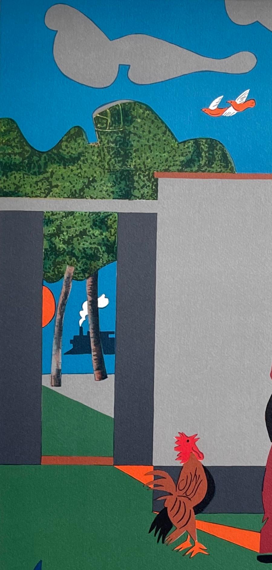 PEPPER JELLY LADY Lithographie signée Femme noire, coq, train, culture noire - Contemporain Print par Romare Bearden