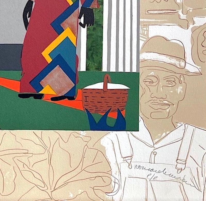 PEPPER JELLY LADY Signed Lithograph Black Woman, Rooster, Train, Black Culture - Beige Portrait Print by Romare Bearden