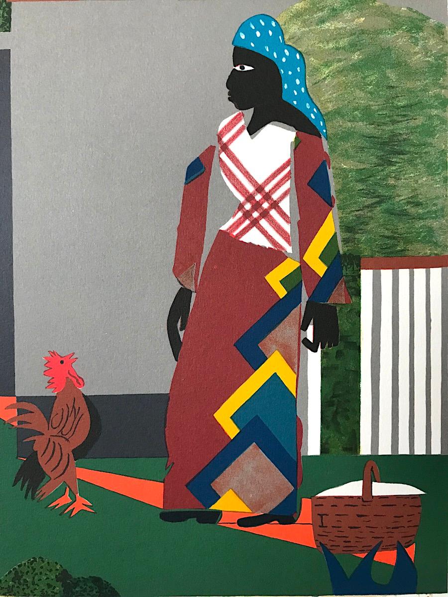 Lithographie signée PEPPER JELLY LADY représentant une femme noire, un coq, une traîne, une culture noire - Contemporain Print par Romare Bearden