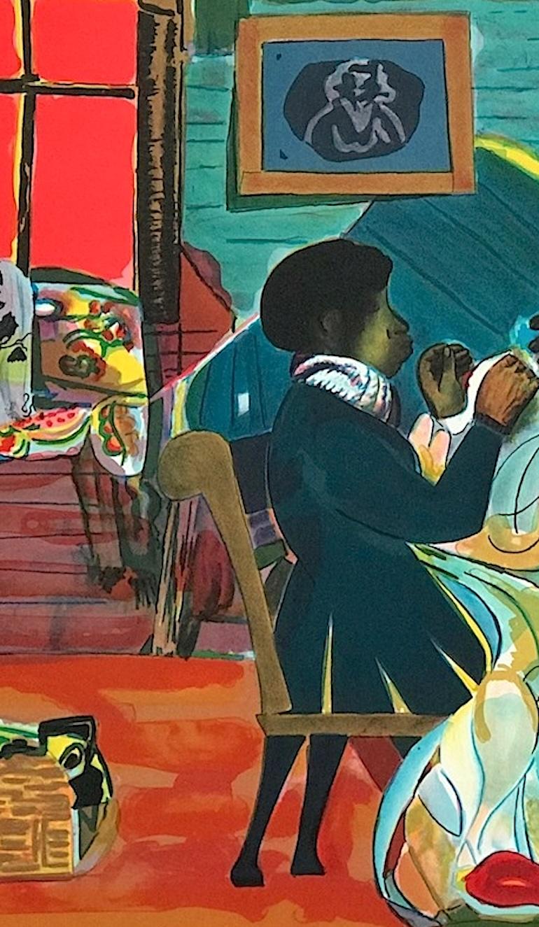 QUILTING TIME Litografía firmada, Cultura afroamericana, Escena interior, Colcha - Print Contemporáneo de Romare Bearden