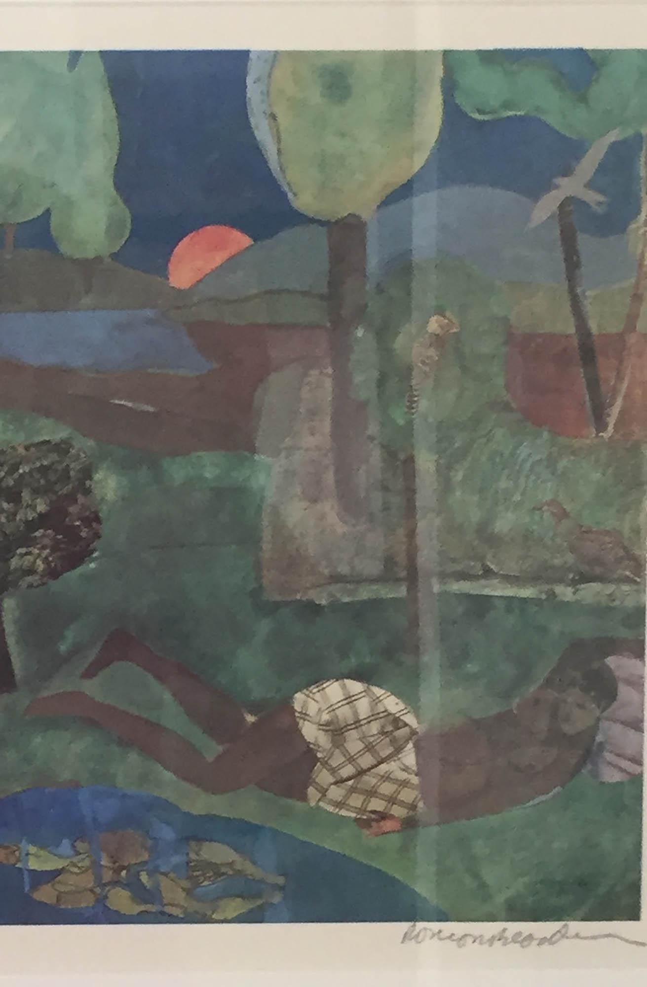 Recollection Pool African American artwork - American Modern Print by Romare Bearden