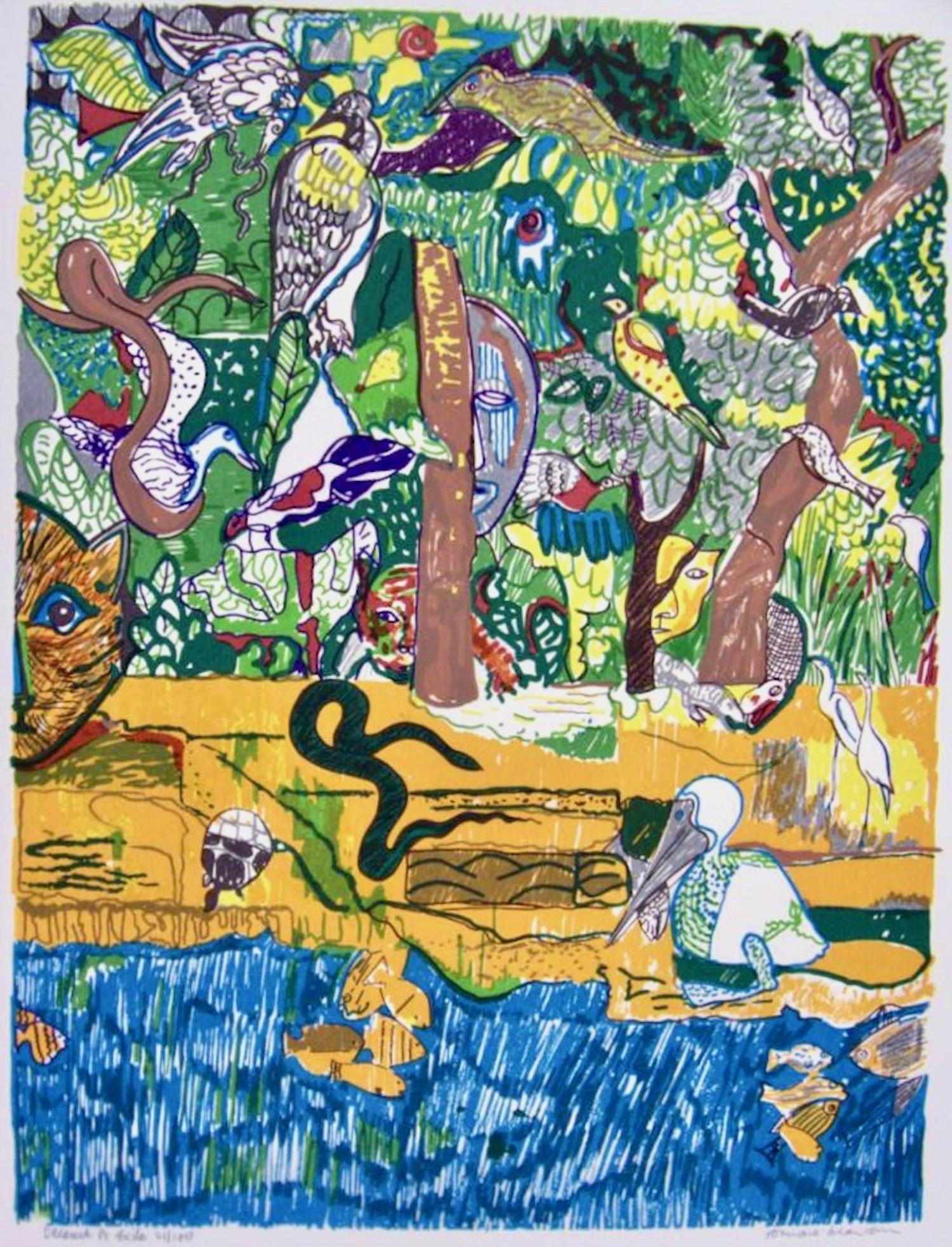 Romare Bearden, Sueños de exilio (Serpiente verde), 1971, por afroamericano, firmado