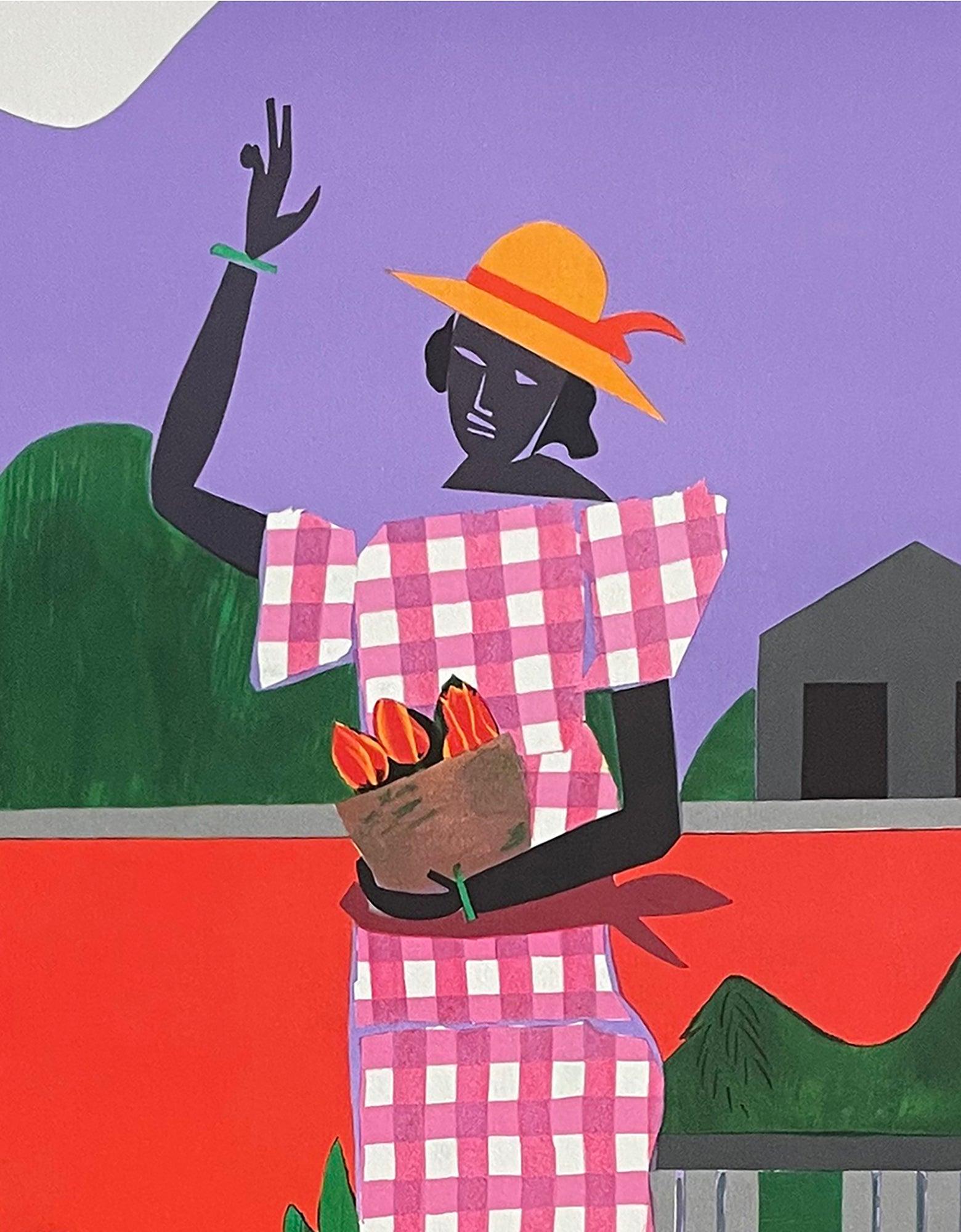 Romare Bearden 'Girl in Garden' 1979- Lithographie- Signée, Vintage en vente 2