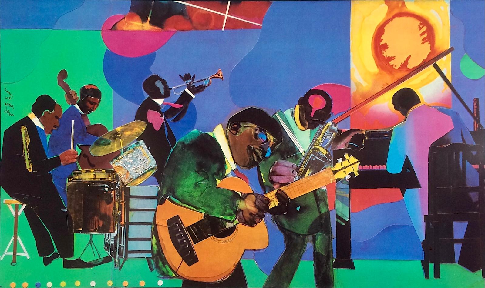 Romare Bearden JAMMING AT THE SAVOY Vintage 1981 Brooklyn Museum Poster, Jazz For Sale 1