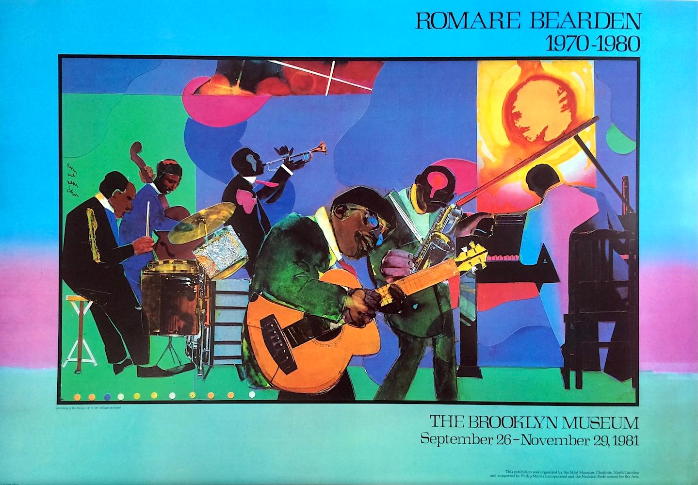 ROMARE BEARDEN 1970-1980
The Brooklyn Museum, September 26-November 29, 1981
Vintage 1981 Exhibition Poster "Jamming At The Savoy" (image from original 14" x 18" collage on board by Bearden) 

Size - 22 x 31.5, unframed, unsigned, very good