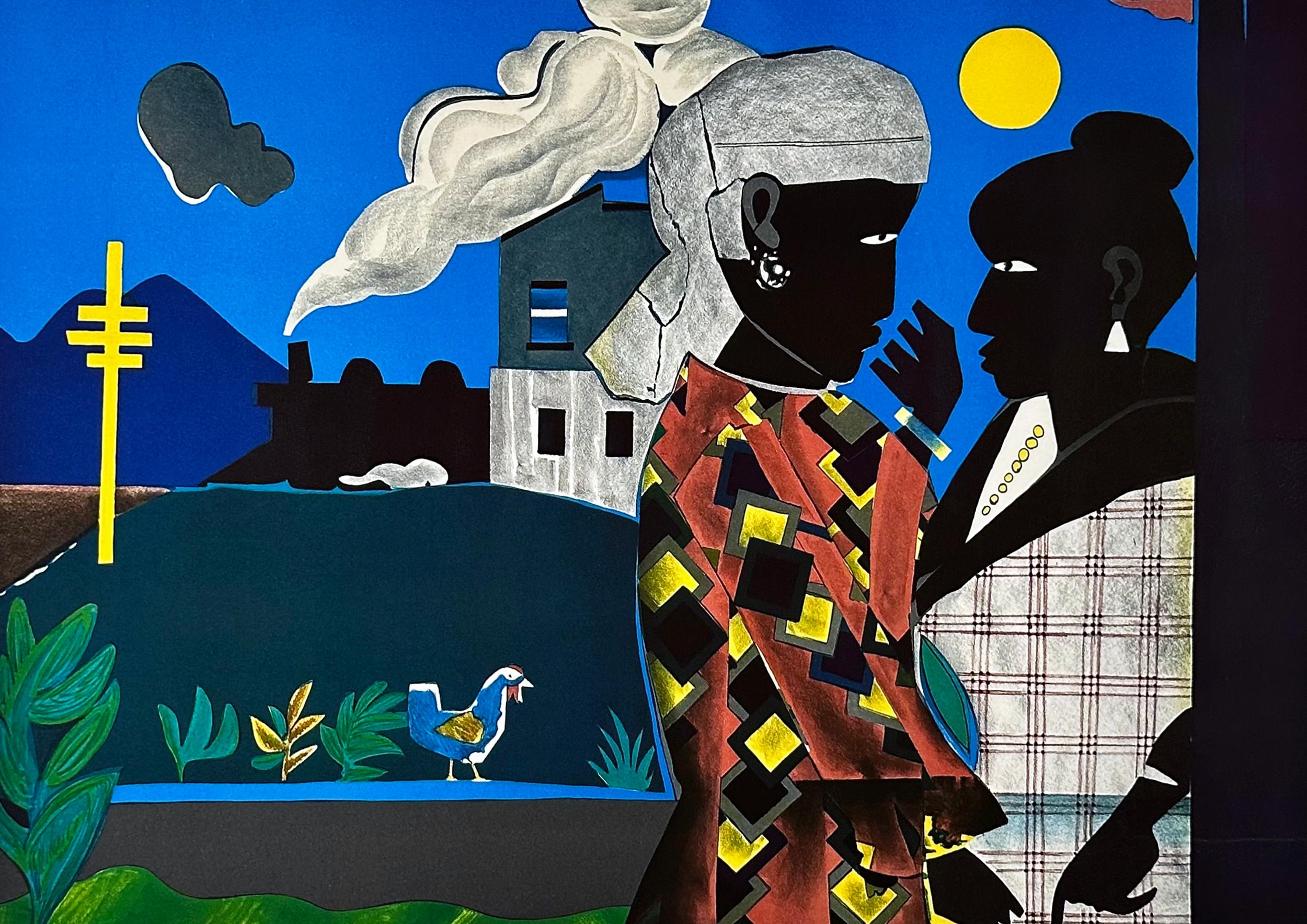 Original Romare Bearden Lithograph, 1977, The Conversation