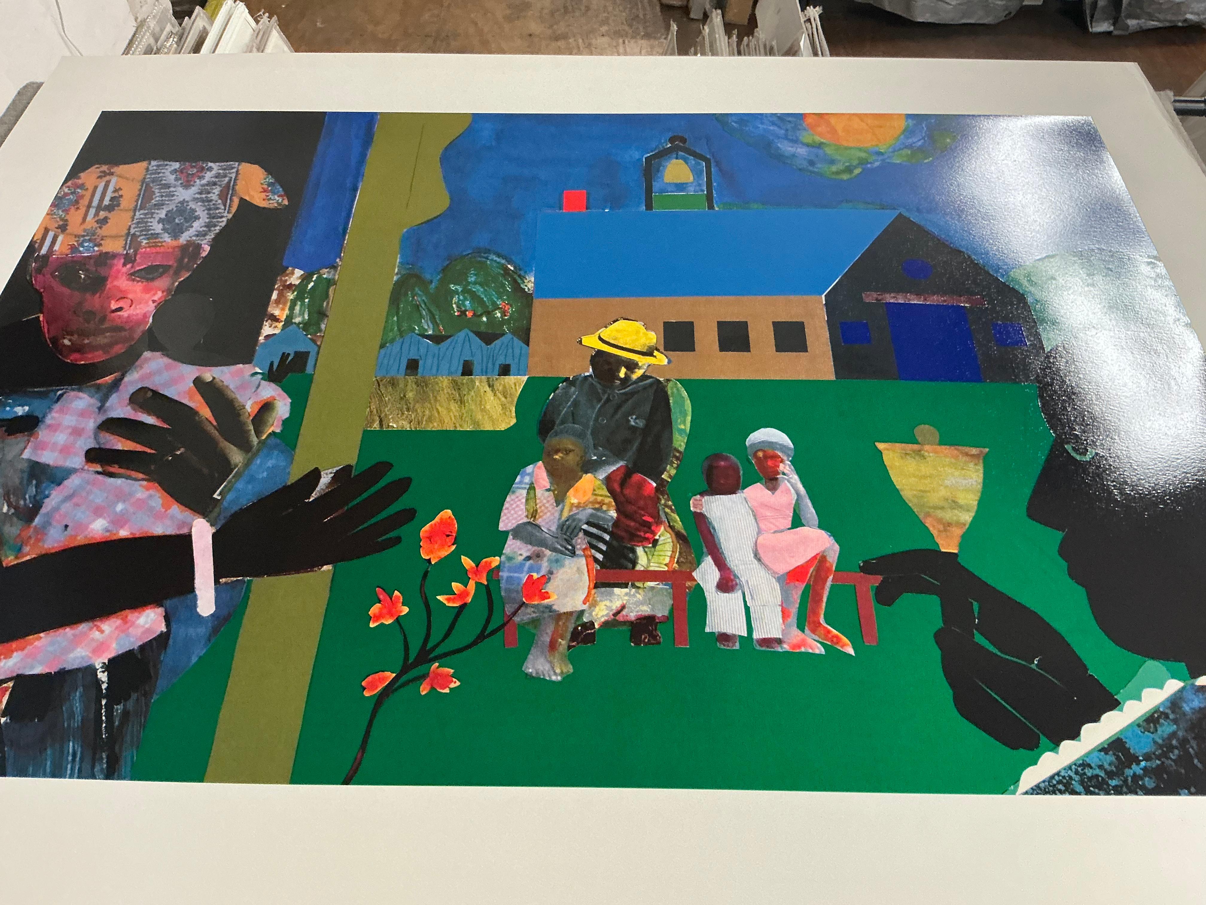Serigrafia di Bearden 'Ora della campanella' Afroamericana in vendita 15