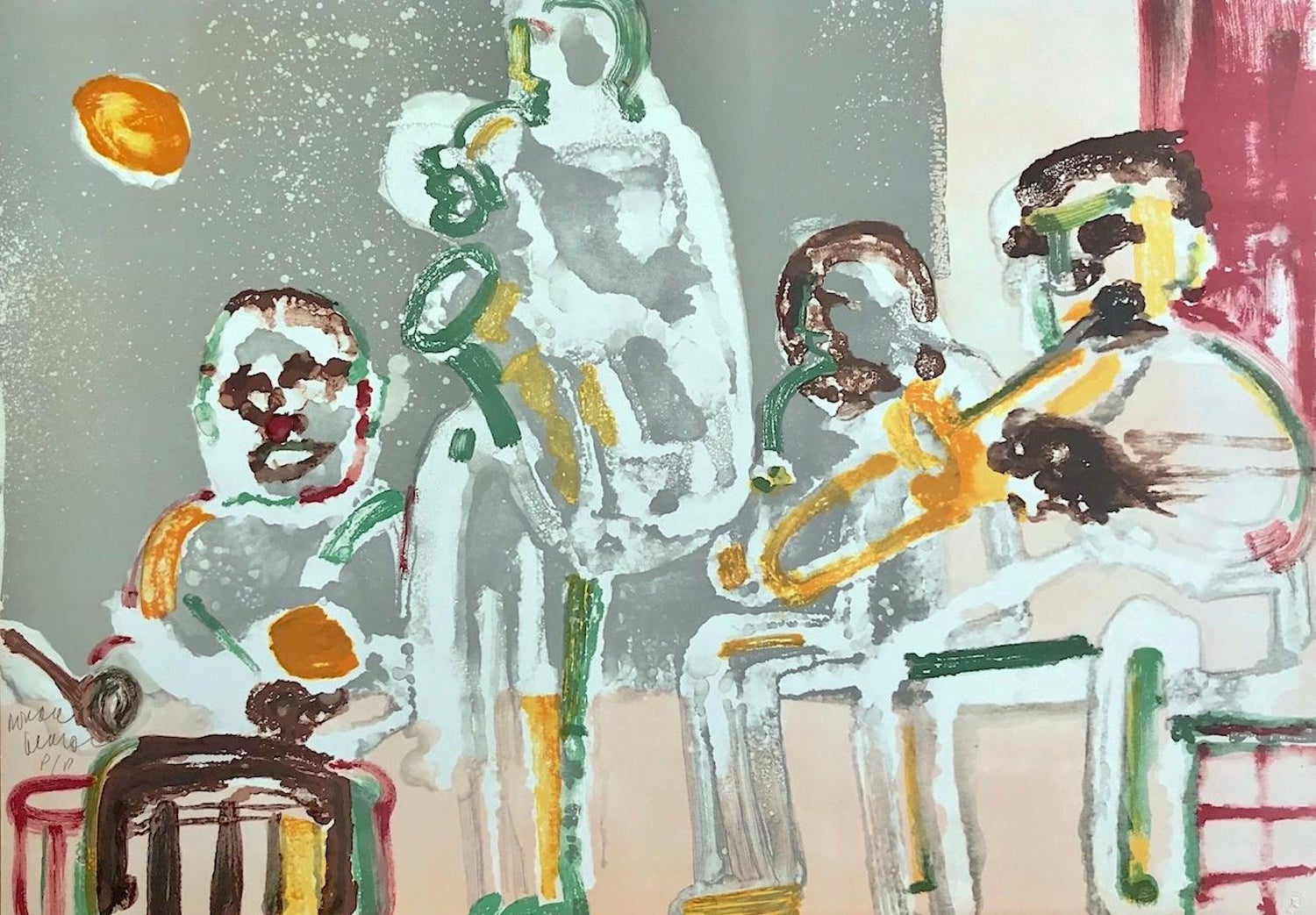 Romare Bearden Tenor Sermon Signed Lithograph Abstract Jazz