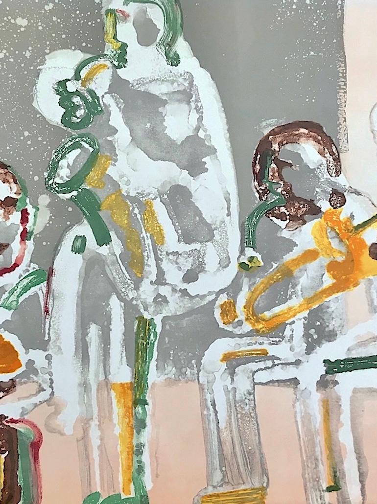TENOR SERMÓN Litografía Firmada, Retrato Abstracto Música Jazz Tambor Saxo Trombón - Portrait Print Gris de Romare Bearden