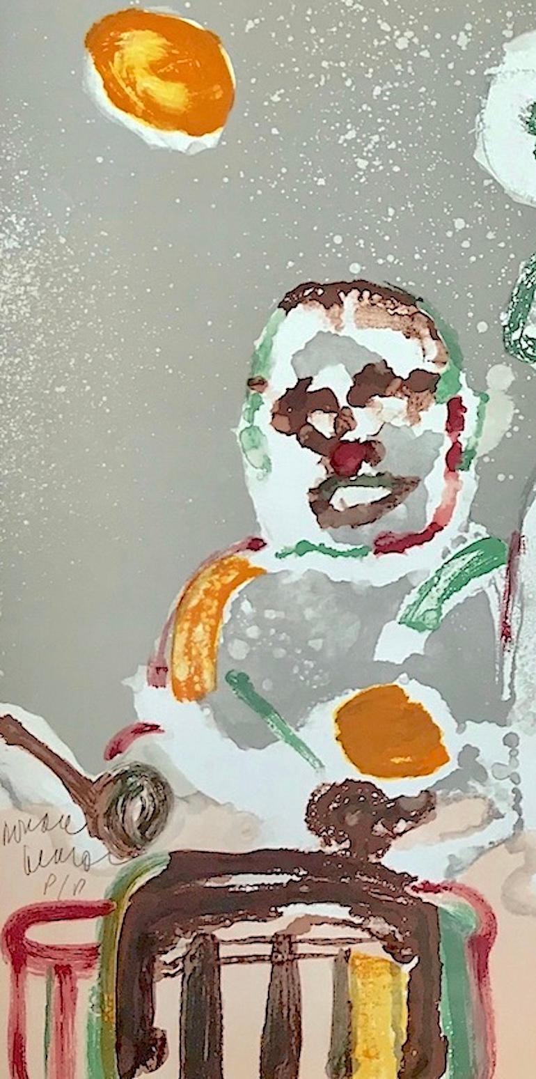 TENOR SERMÓN Litografía Firmada, Retrato Abstracto Música Jazz Tambor Saxo Trombón en venta 1
