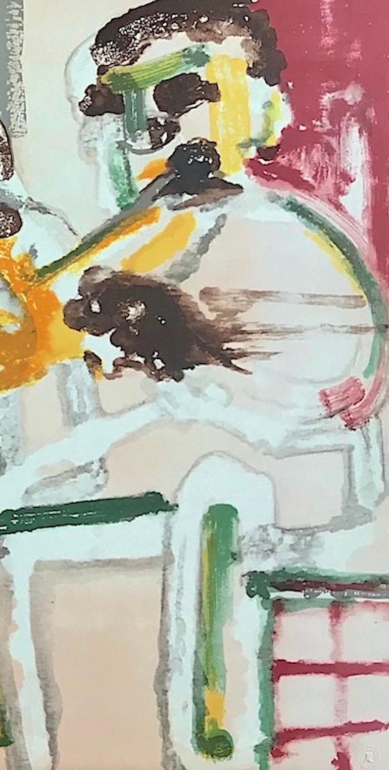 TENOR SERMÓN Litografía Firmada, Retrato Abstracto Música Jazz Tambor Saxo Trombón en venta 2