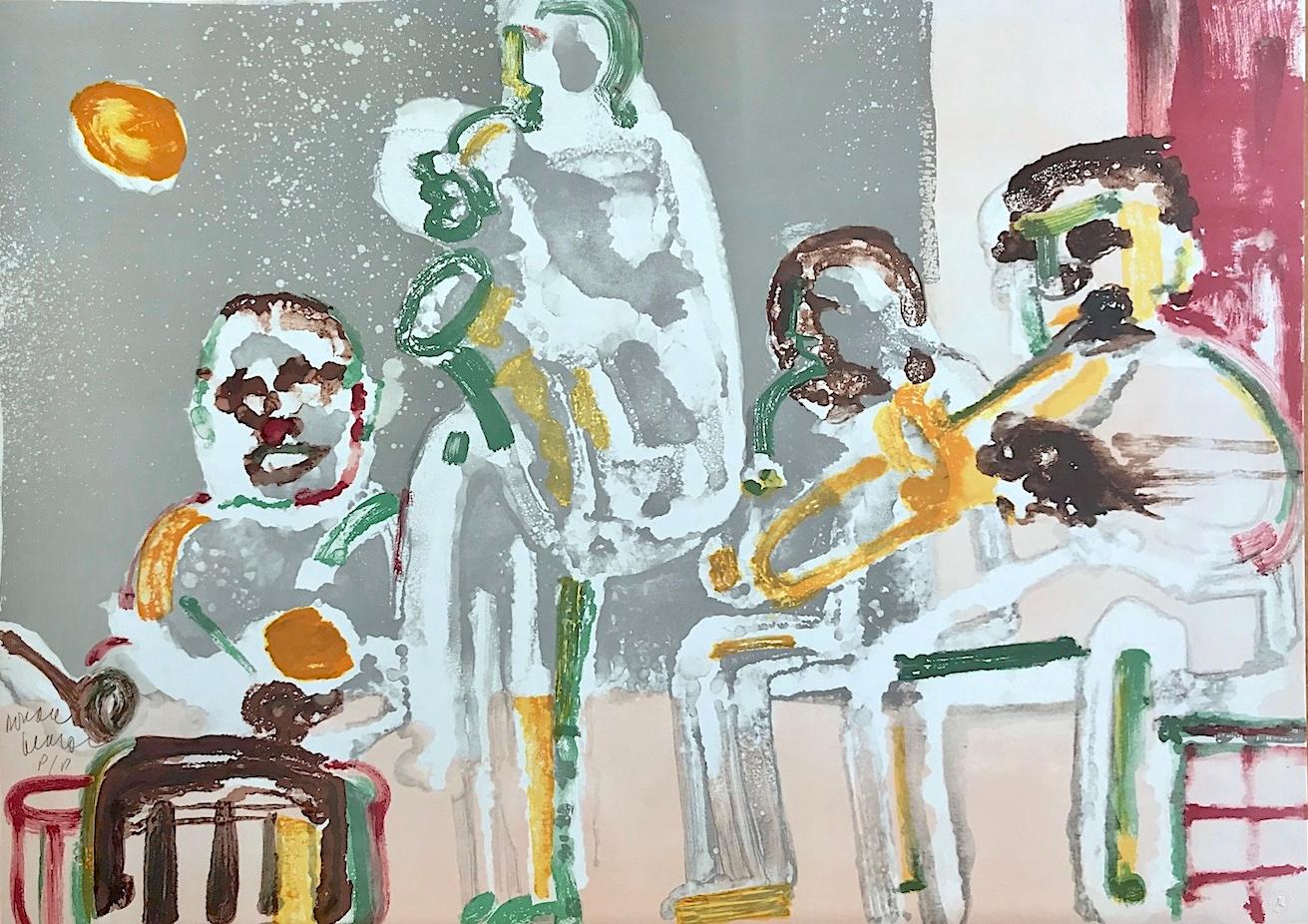 TENOR SERMÓN Litografía Firmada, Retrato Abstracto Música Jazz Tambor Saxo Trombón - Print de Romare Bearden
