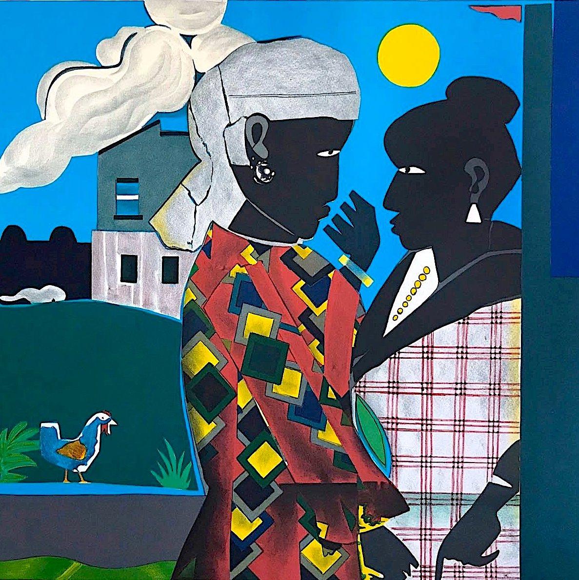 THE CONVERSATION Signed Lithograph, Black Women, African American Culture, Train - Print by Romare Bearden