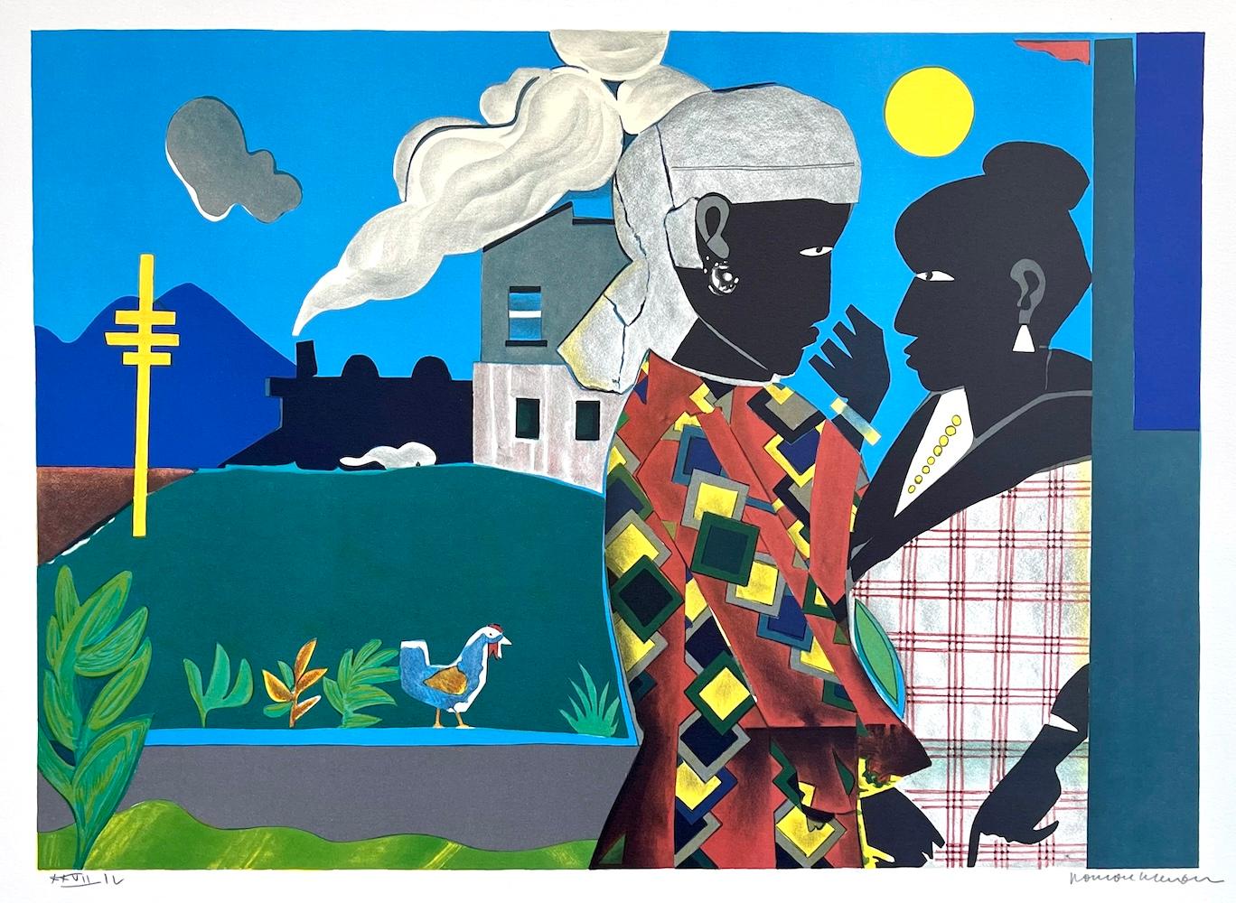 THE CONVERSATION Litografia firmata, Donne nere, treno, cultura afroamericana - Print di Romare Bearden