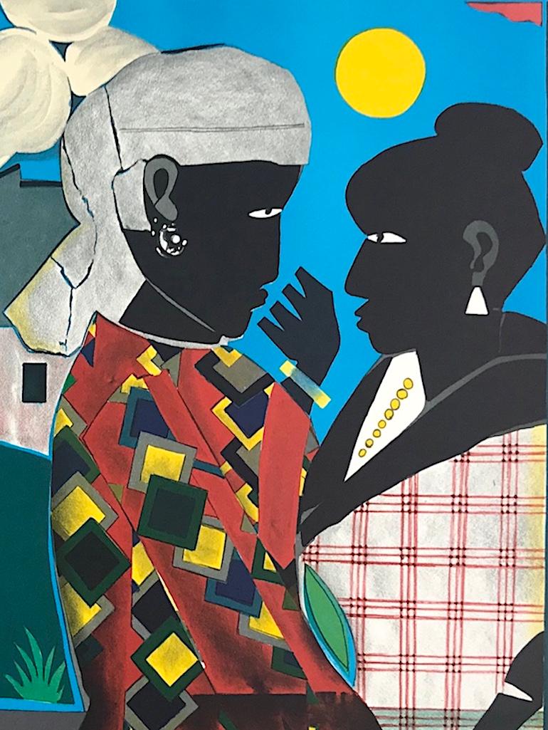 Lithographie signée THE CONVERSATION, femmes noires, train, culture afro-américaine - Contemporain Print par Romare Bearden