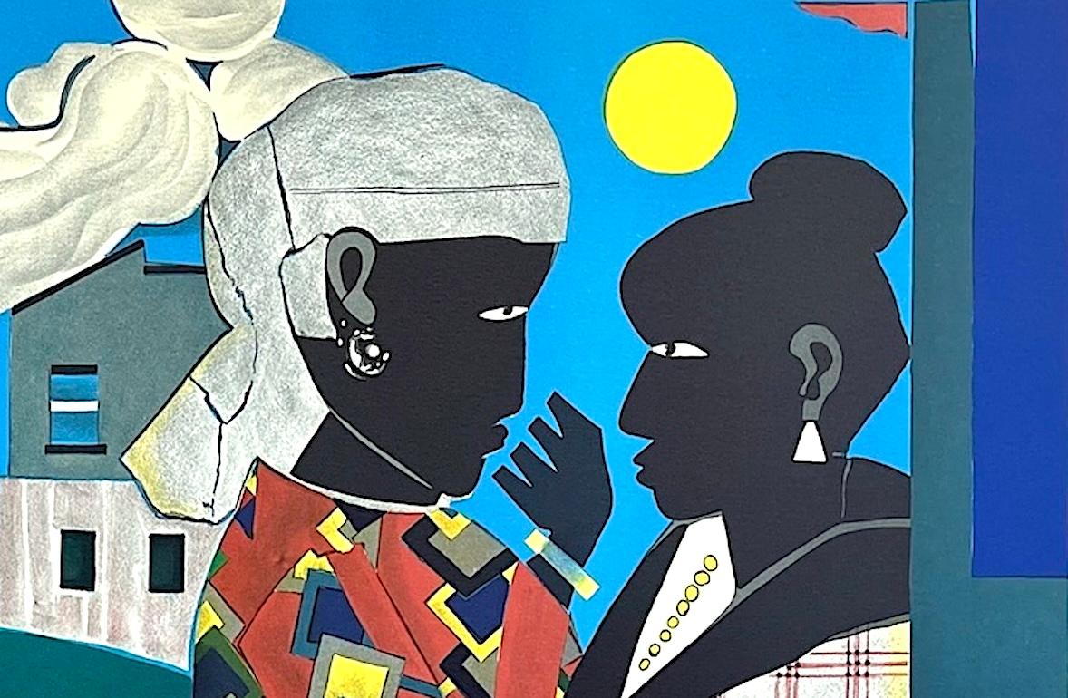 THE CONVERSATION è una litografia originale in edizione limitata stampata con i metodi tradizionali della litografia a mano su carta d'archivio Somerset, 100% priva di acidi. THE CONVERSATION del maestro artista e collagista afroamericano Romare