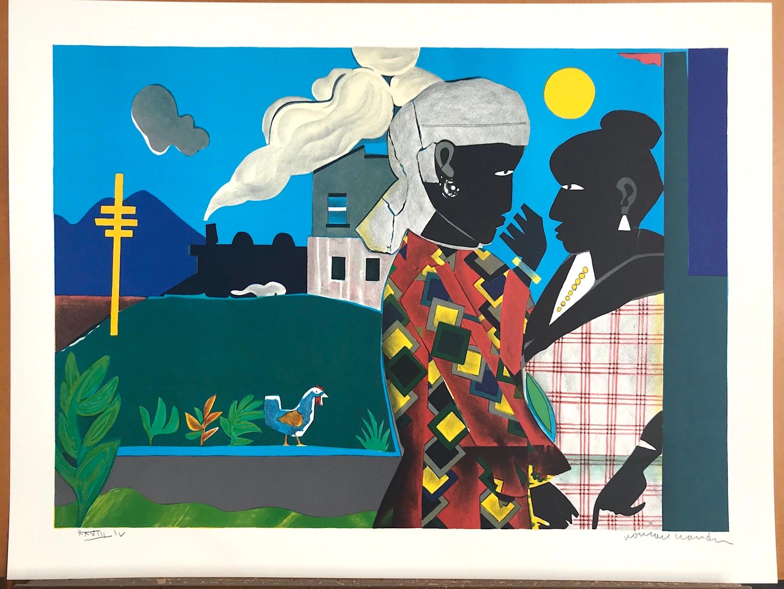 THE CONVERSATION Signed Lithograph, Black Women, Train, African American Culture - Contemporary Print by Romare Bearden