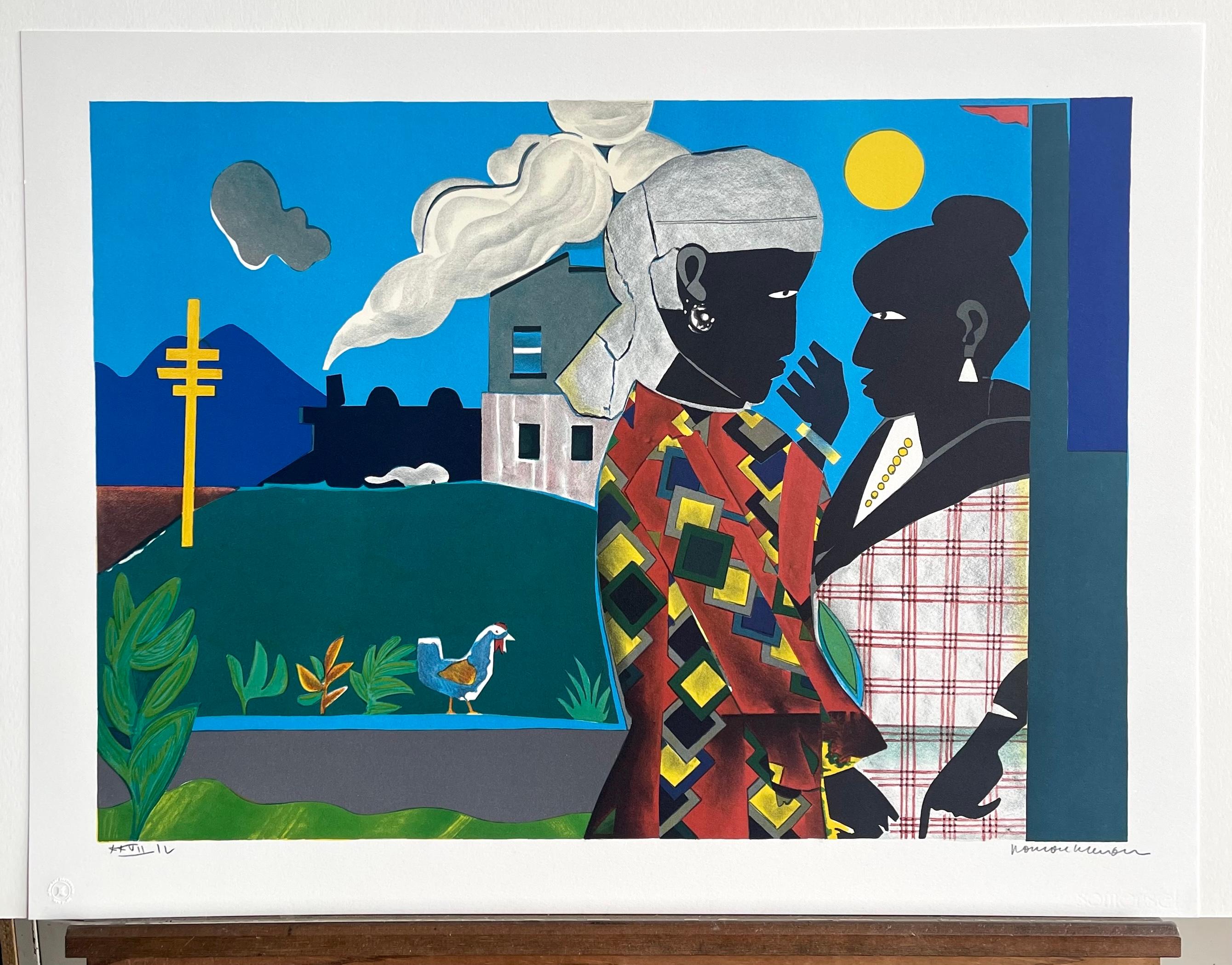 THE CONVERSATION Signed Lithograph, Black Women, Train, African American Culture For Sale 4