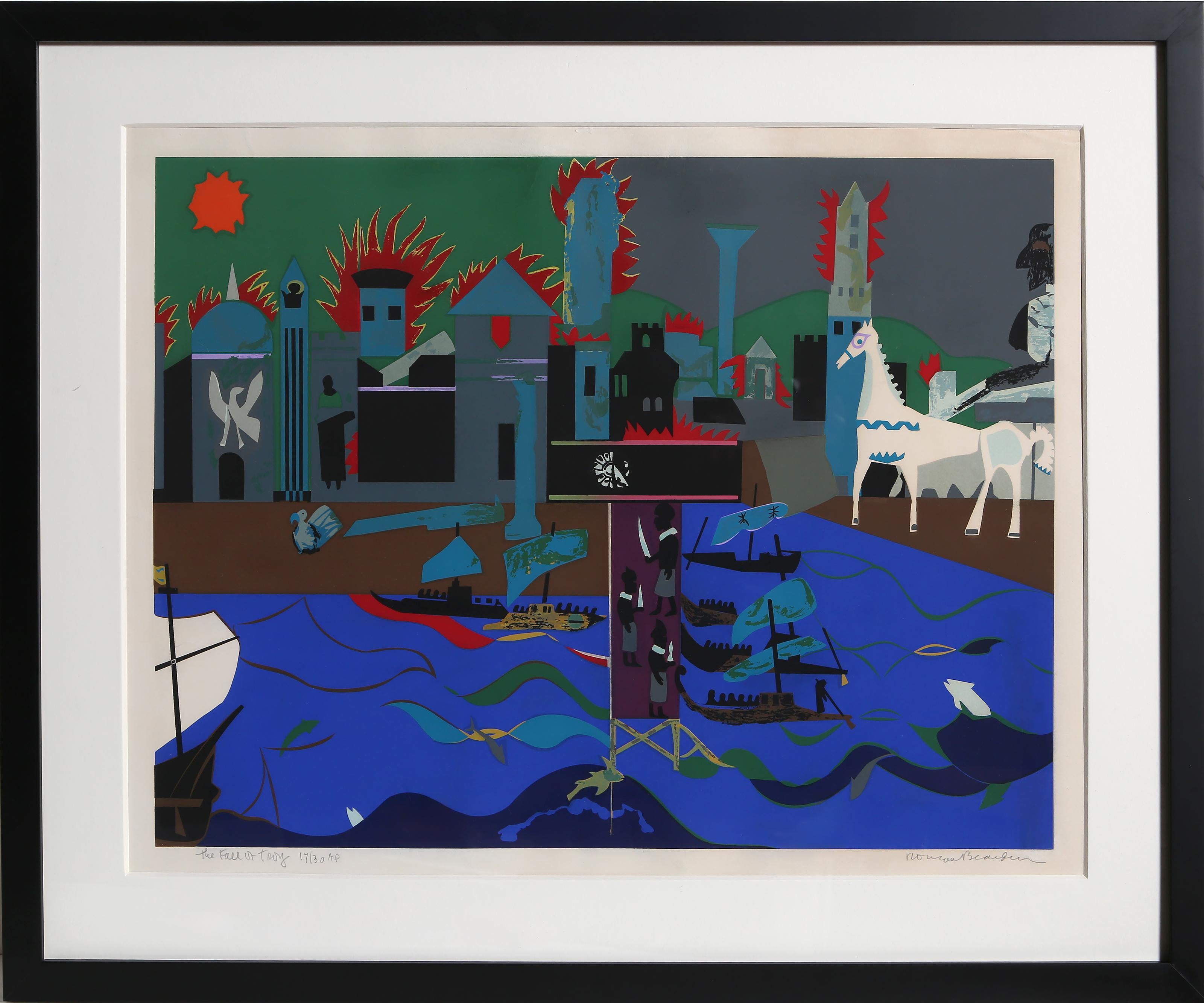 The Fall of Troy from the Odysseys Suite, Modern Screenprint by Romare Bearden