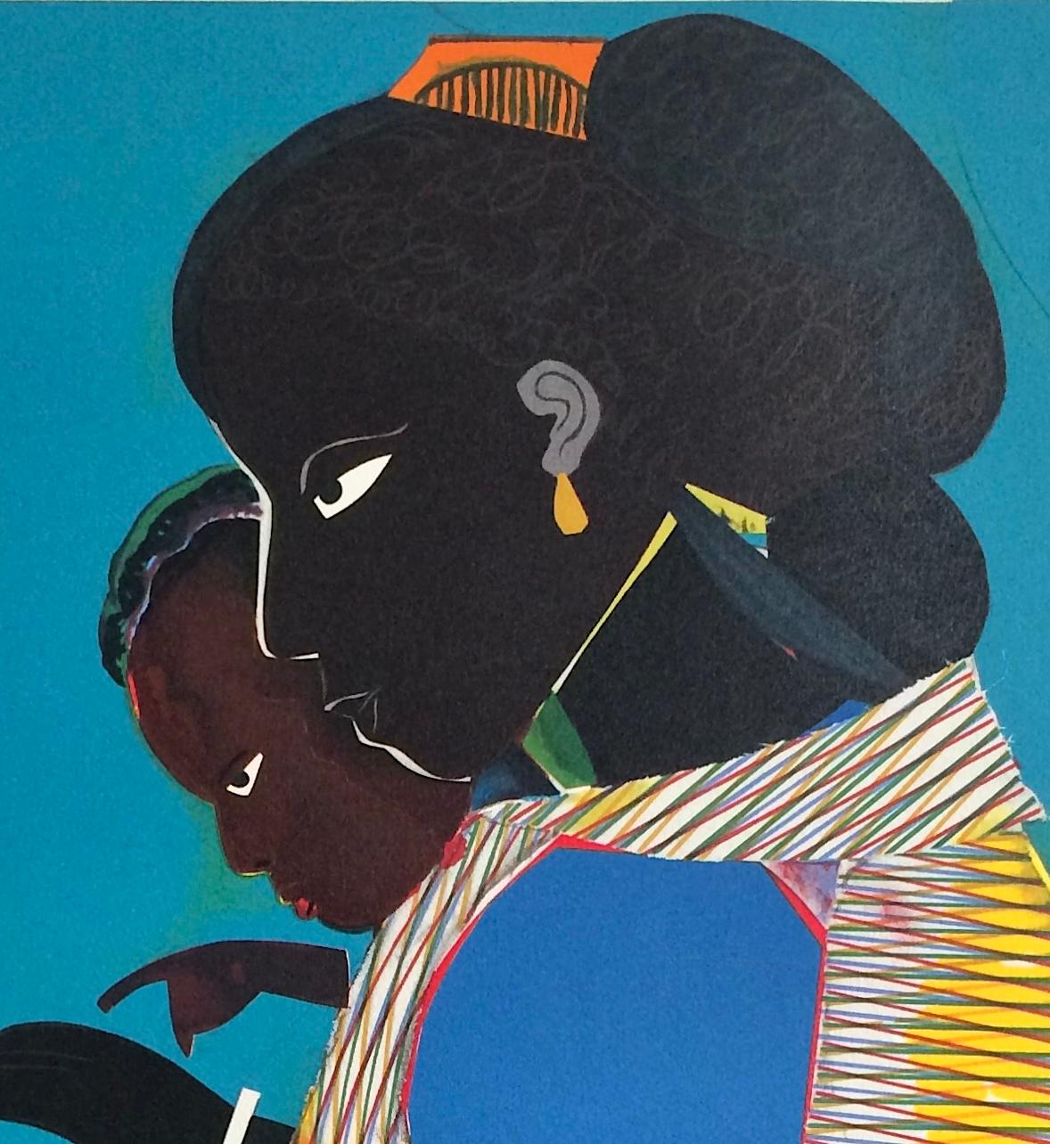 THE LAMP Signed Lithograph Black Mother and Child Reading Brown vs. Board of Ed. - Contemporary Print by Romare Bearden