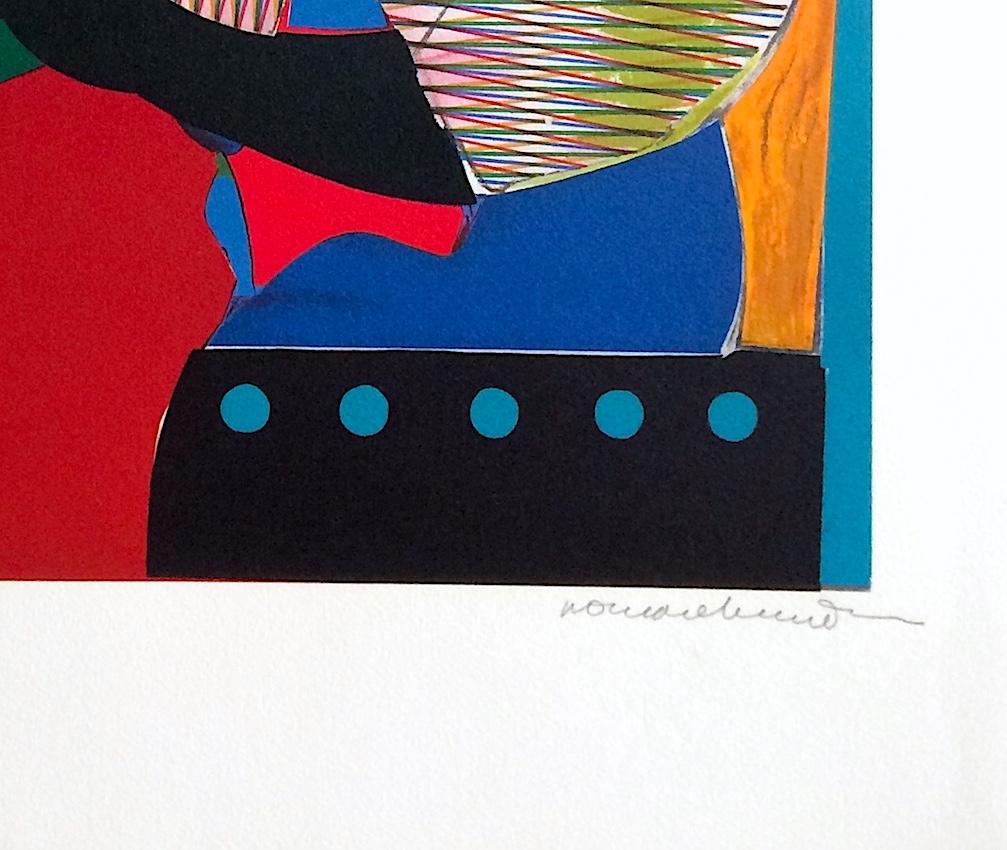 THE LAMP is a hand drawn limited edition color lithograph by the renowned American master artist Romare Bearden, proofed and printed using hand lithography in 19 colors plus silver foil stamping on archival Arches paper at J K Fine Art Editions Co.