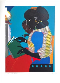 Vintage THE LAMP Signed Lithograph Black Mother and Child Reading Brown vs. Board of Ed.