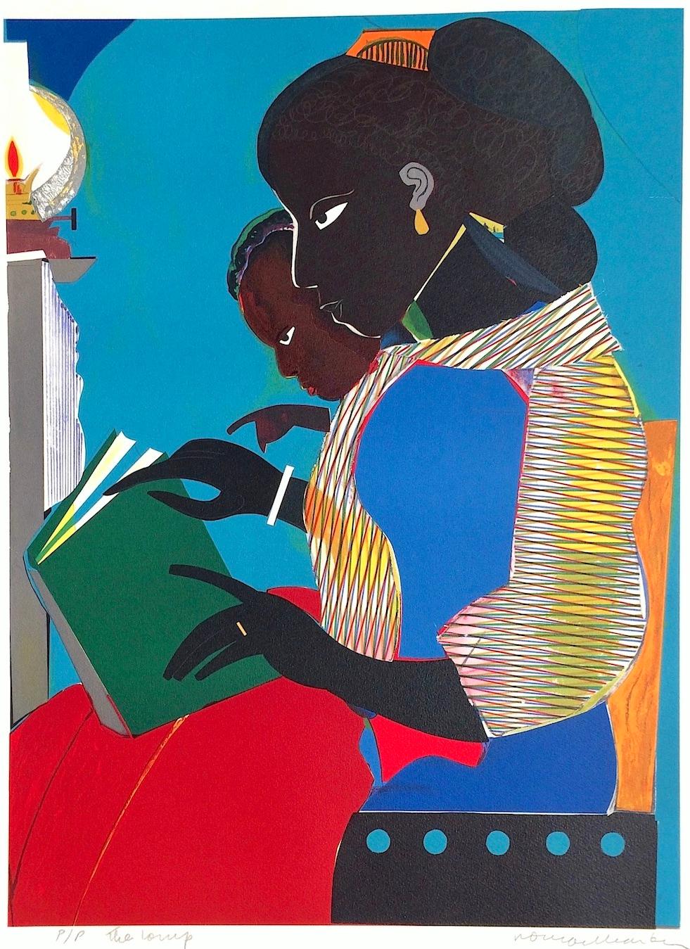 THE LAMP Signed Lithograph Black Mother and Child Reading Brown vs. Board of Ed. - Print by Romare Bearden