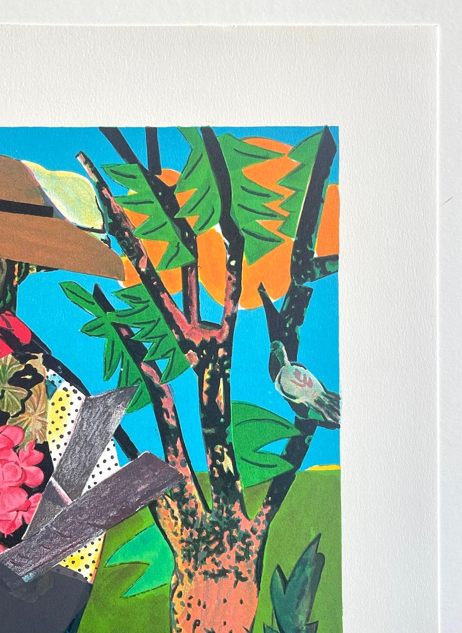LA LANTERA Litografía firmada a mano, retrato collage, herencia afroamericana - Landscape Print Azul de Romare Bearden