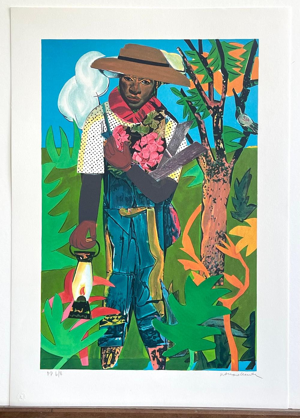 LA LANTERA Litografía firmada a mano, retrato collage, herencia afroamericana en venta 3
