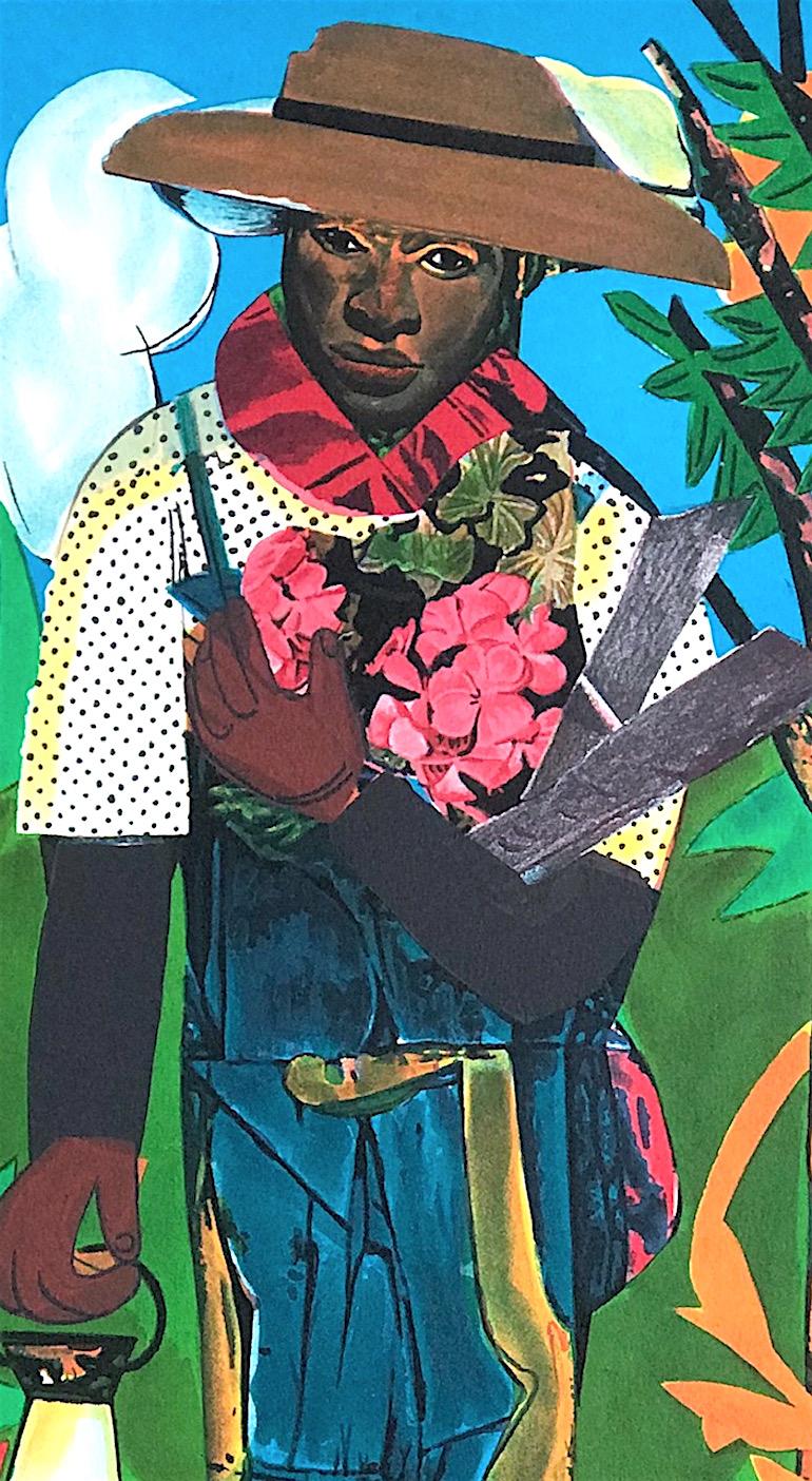 THE LANTERN Signed Lithograph, Collage Portrait, African American Heritage - Print by Romare Bearden