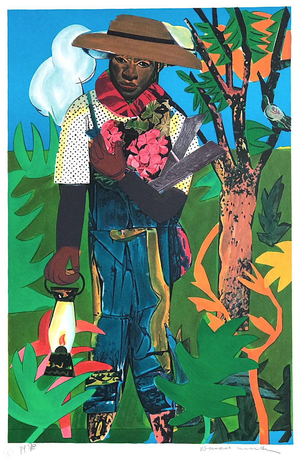 Romare Bearden Landscape Print - THE LANTERN Signed Lithograph, Collage Portrait, African American Heritage