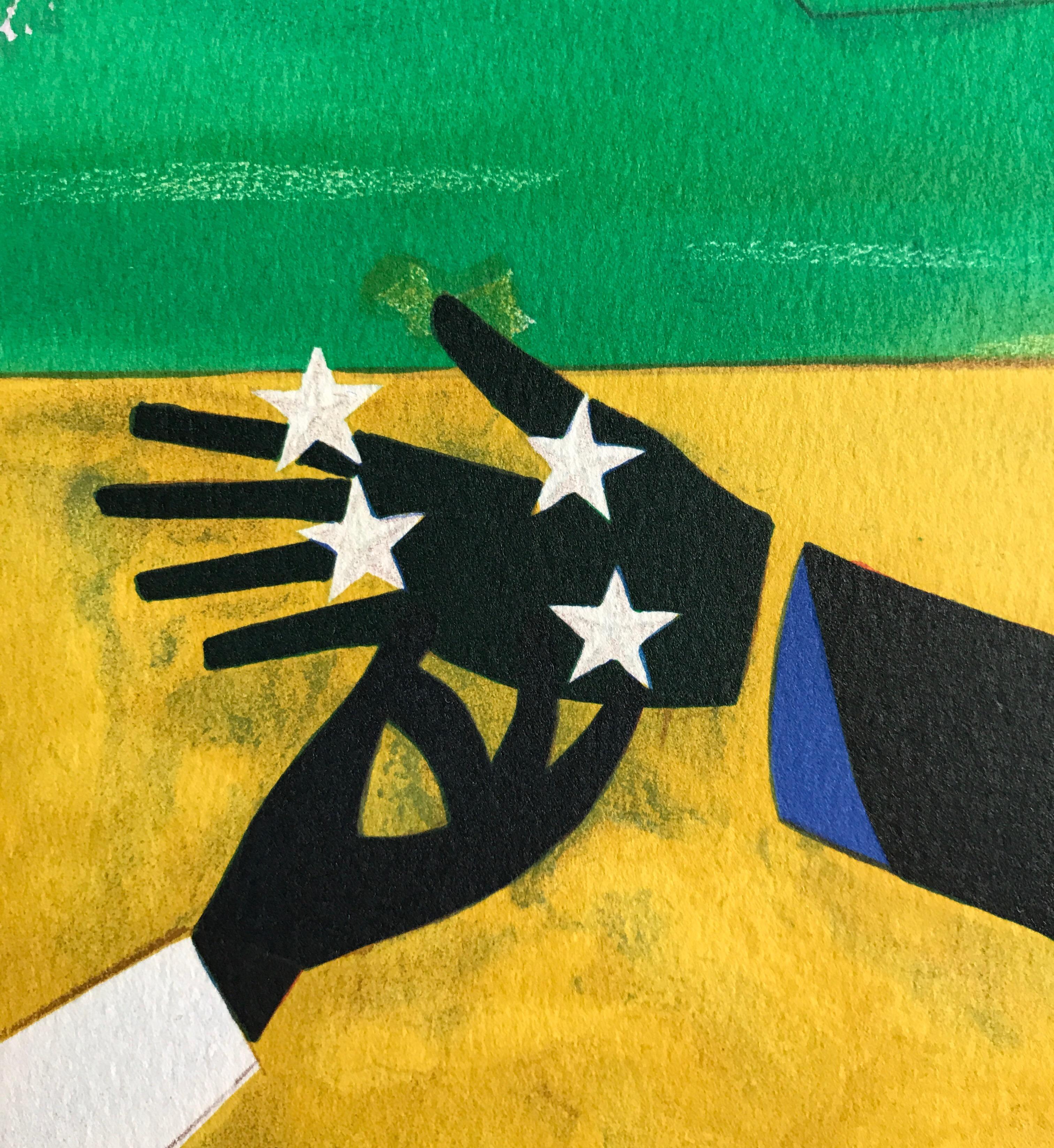DOS MUNDOS, CARAS DEL FUTURO Litografía firmada, Collage Retrato Noche estrellada - Print Contemporáneo de Romare Bearden