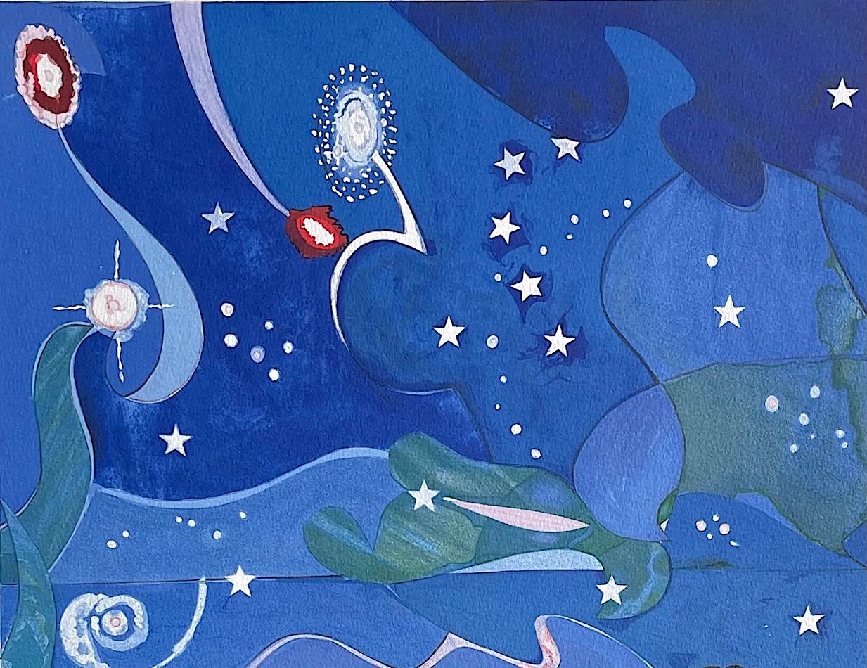 DOS MUNDOS, CARAS DEL FUTURO Litografía firmada, collage figurativo Cielo nocturno - Print Contemporáneo de Romare Bearden