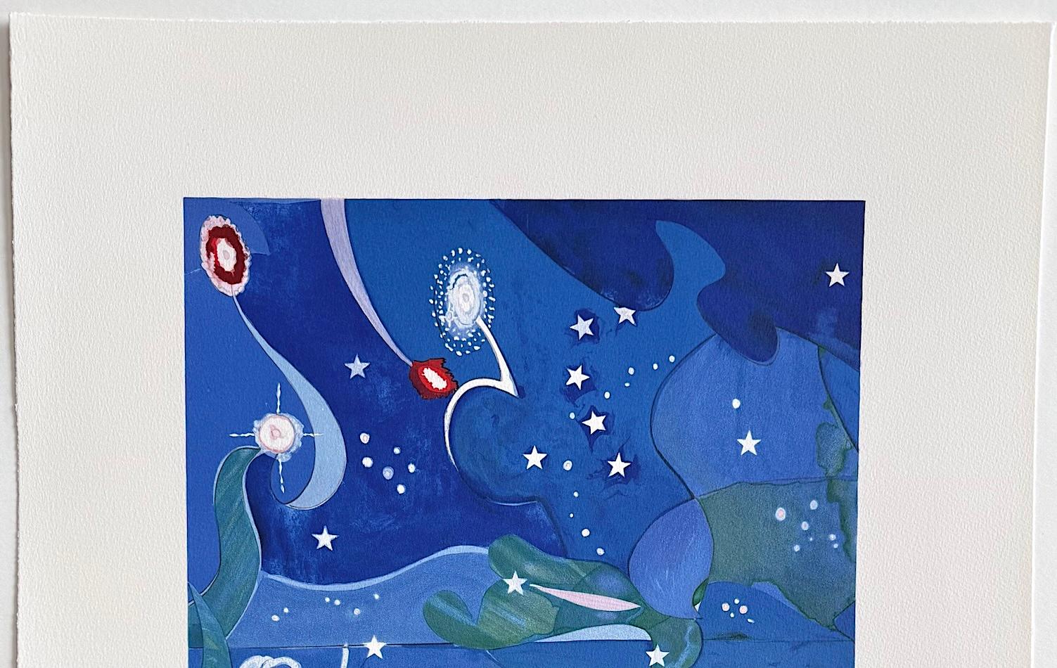 DOS MUNDOS, CARAS DEL FUTURO Litografía firmada, collage figurativo Cielo nocturno en venta 4