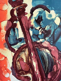 WALKING BASS(Bopping At Birdland) Signed Lithograph, Abstract Jazz Bassist