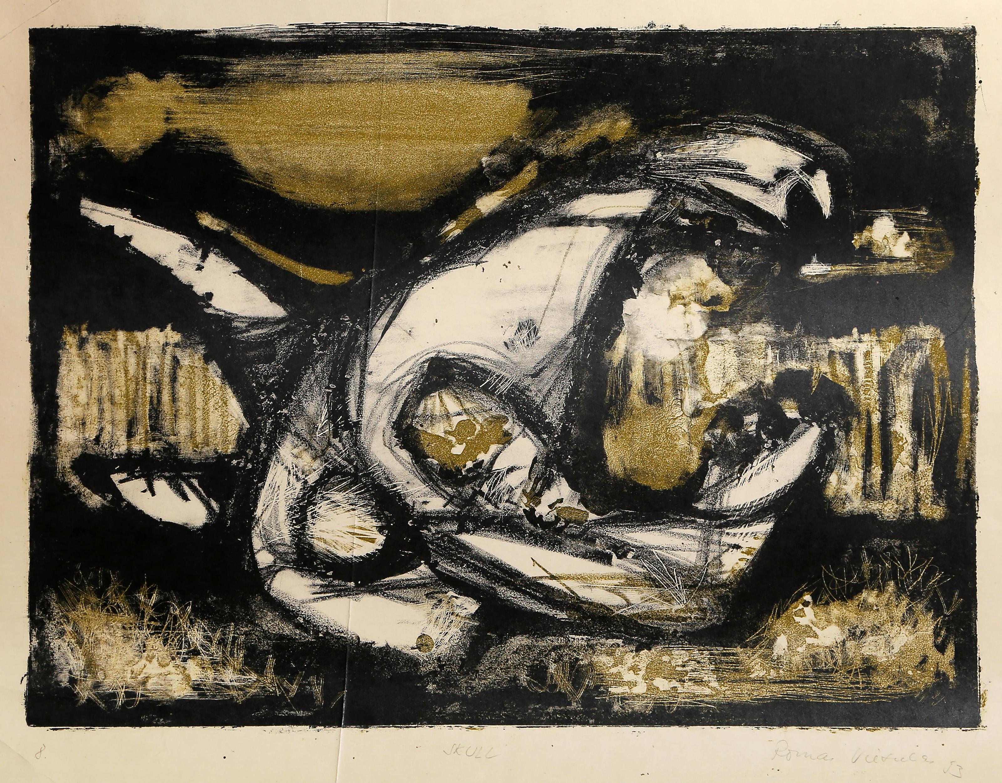 Romas Viesulas, Lithuanian (1918 - 1986) - Skull, Year:  1953, Medium:  Lithograph, signed, titled and dated in pencil, Image Size:  12.25 x 16.25 inches, Size:  16.25 x 20.5 in. (41.28 x 52.07 cm) 