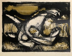 Vintage Skull, Abstract Expressionist Lithograph by Romas Viesulas