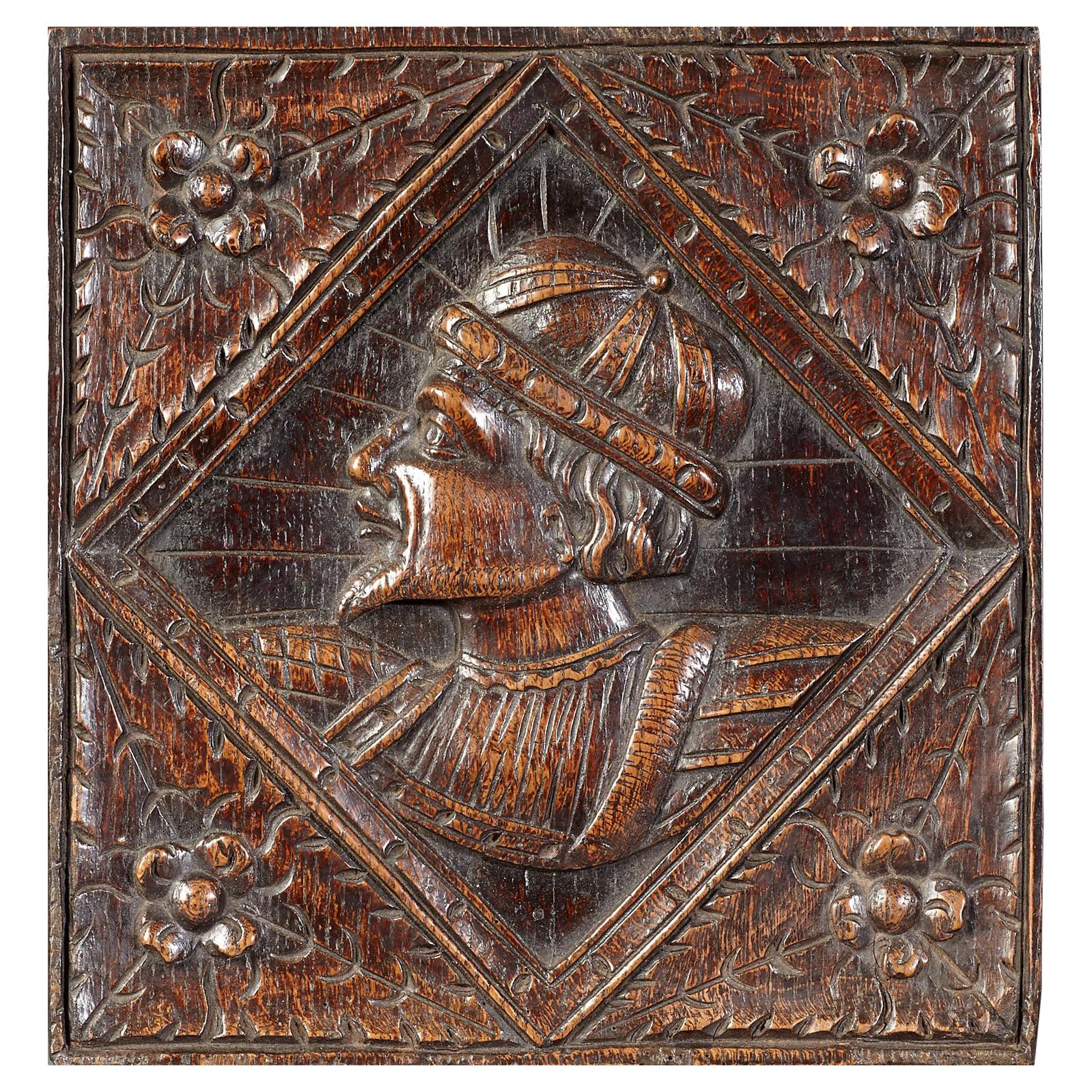 Romayne Male Portrait Oak Panel, English, circa 1540-1560 For Sale