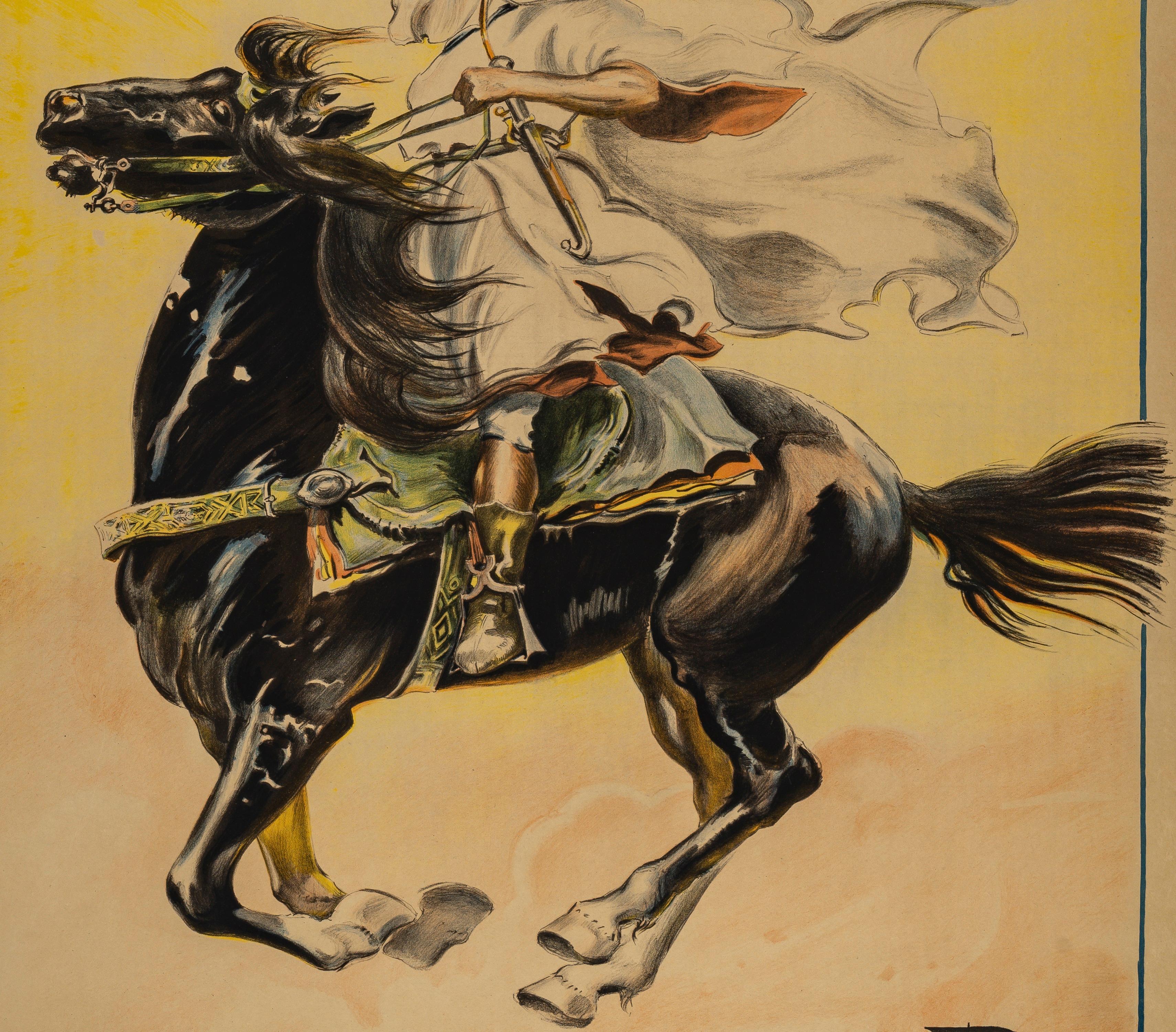 Romberg, Poster originale d'epoca, Prestito della banca algerina, cavallo arabo stallone, 1918 In condizioni buone in vendita a SAINT-OUEN-SUR-SEINE, FR