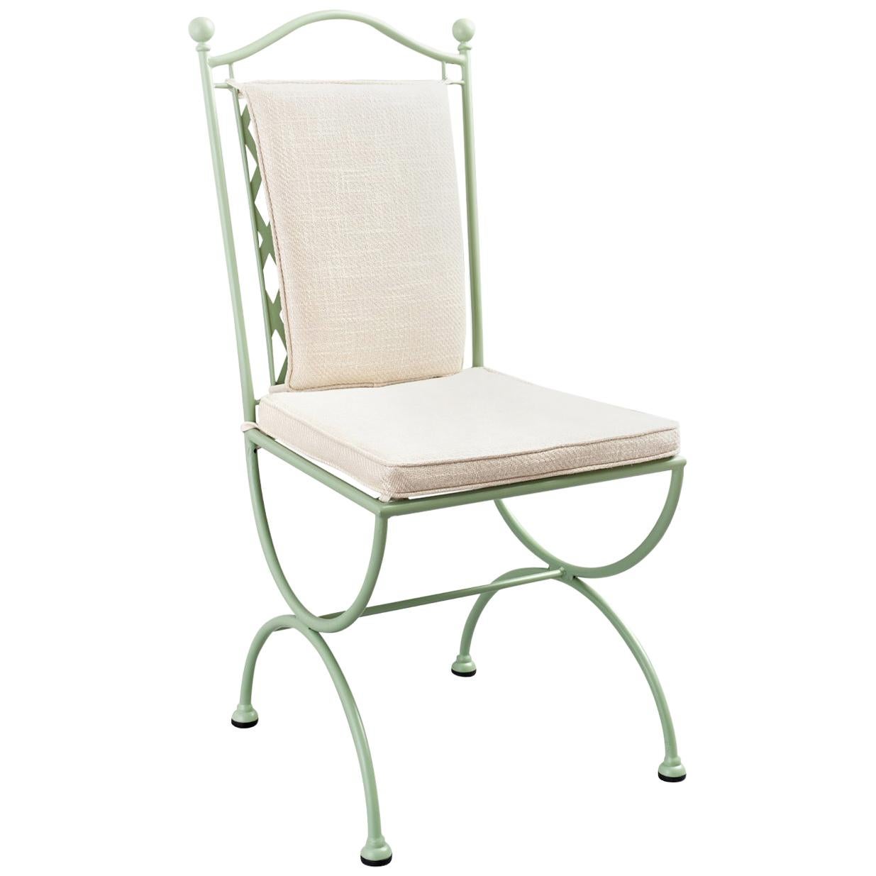 Rombo Outdoor Green Wrought Iron Chair For Sale