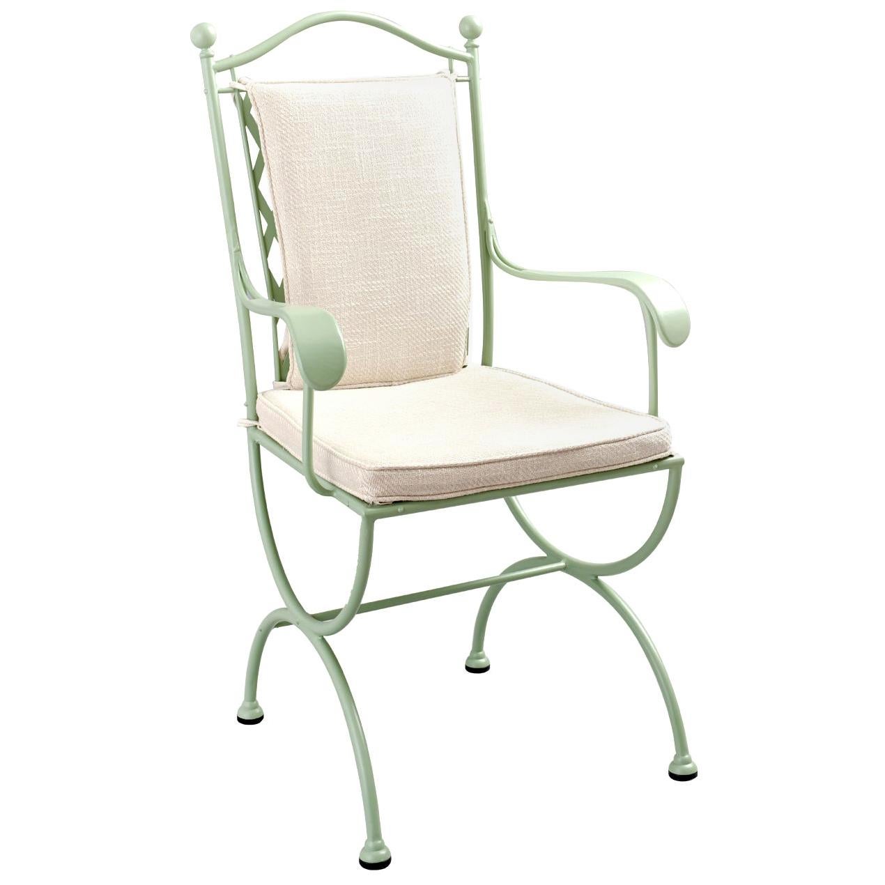 Rombo Outdoor Green Chair with Armrests For Sale