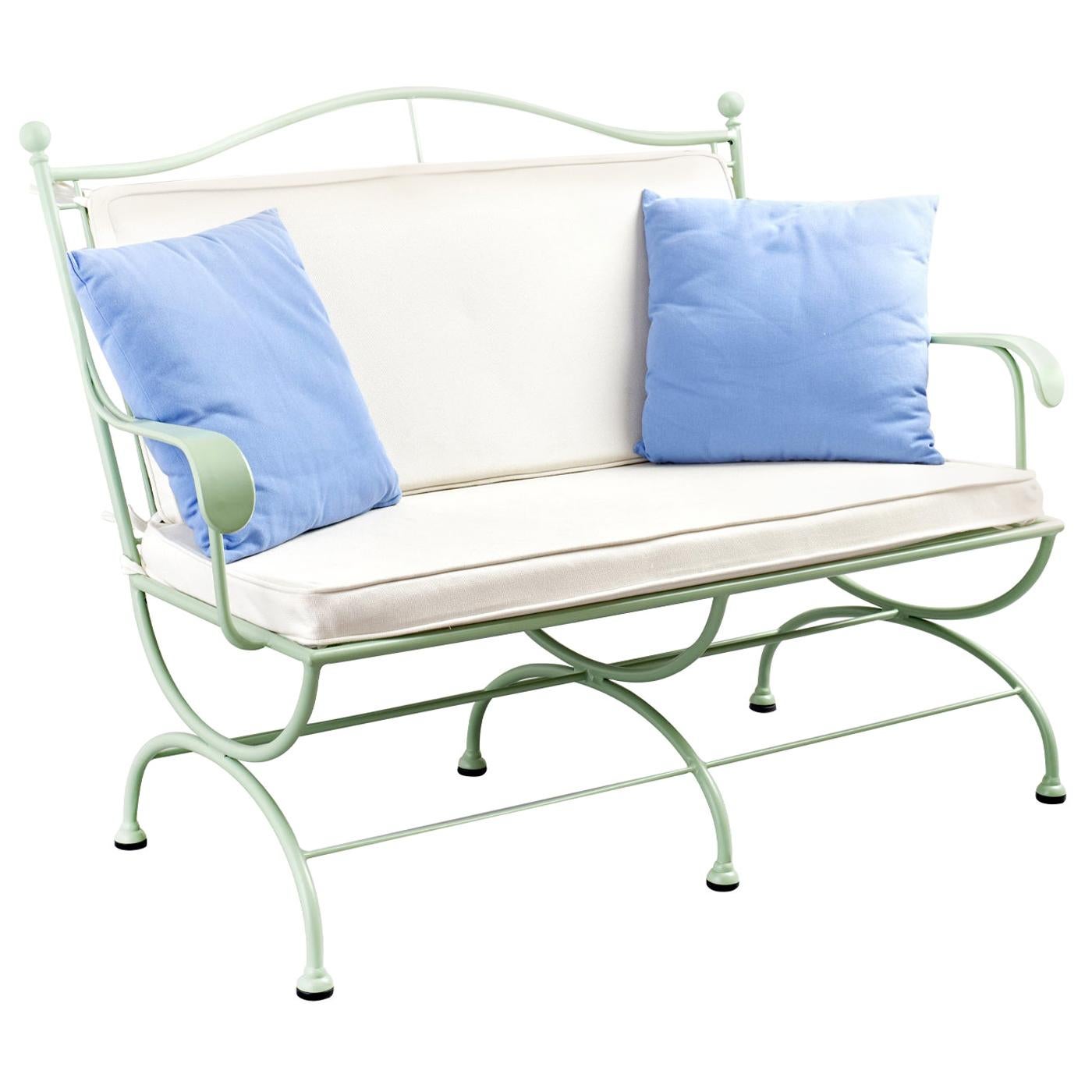 Rombo Outdoor Green Wrought Iron Sofa For Sale