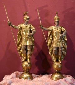 Wooden Sculptures Roman Soldiers Rome 18th Century Italy Art Gold