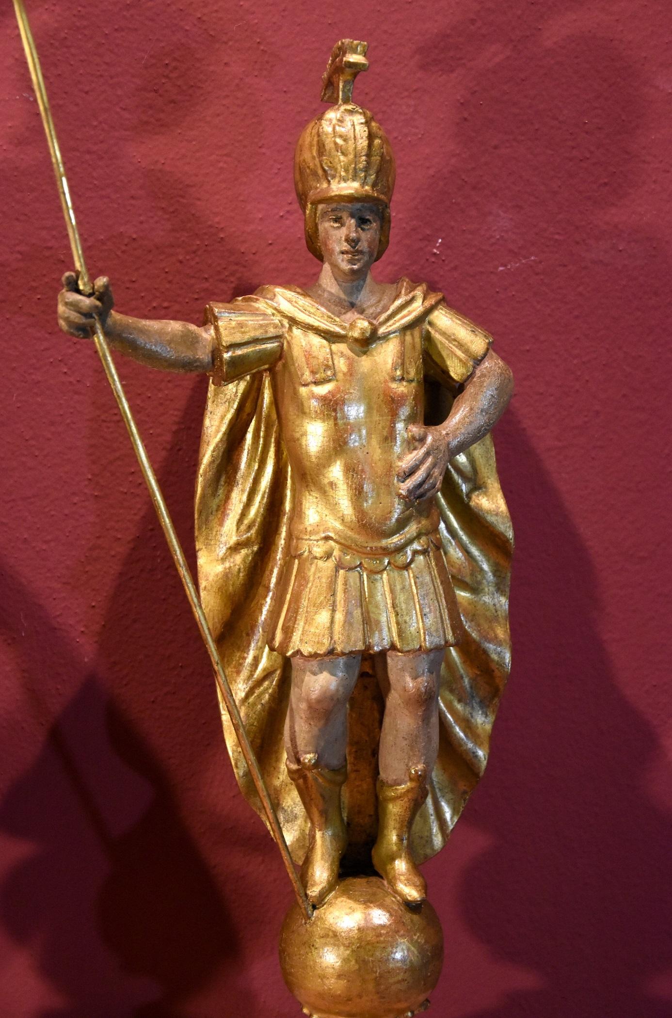 Wooden Sculptures Roman Soldiers Rome 18th Century Italy Art Gold For Sale 2