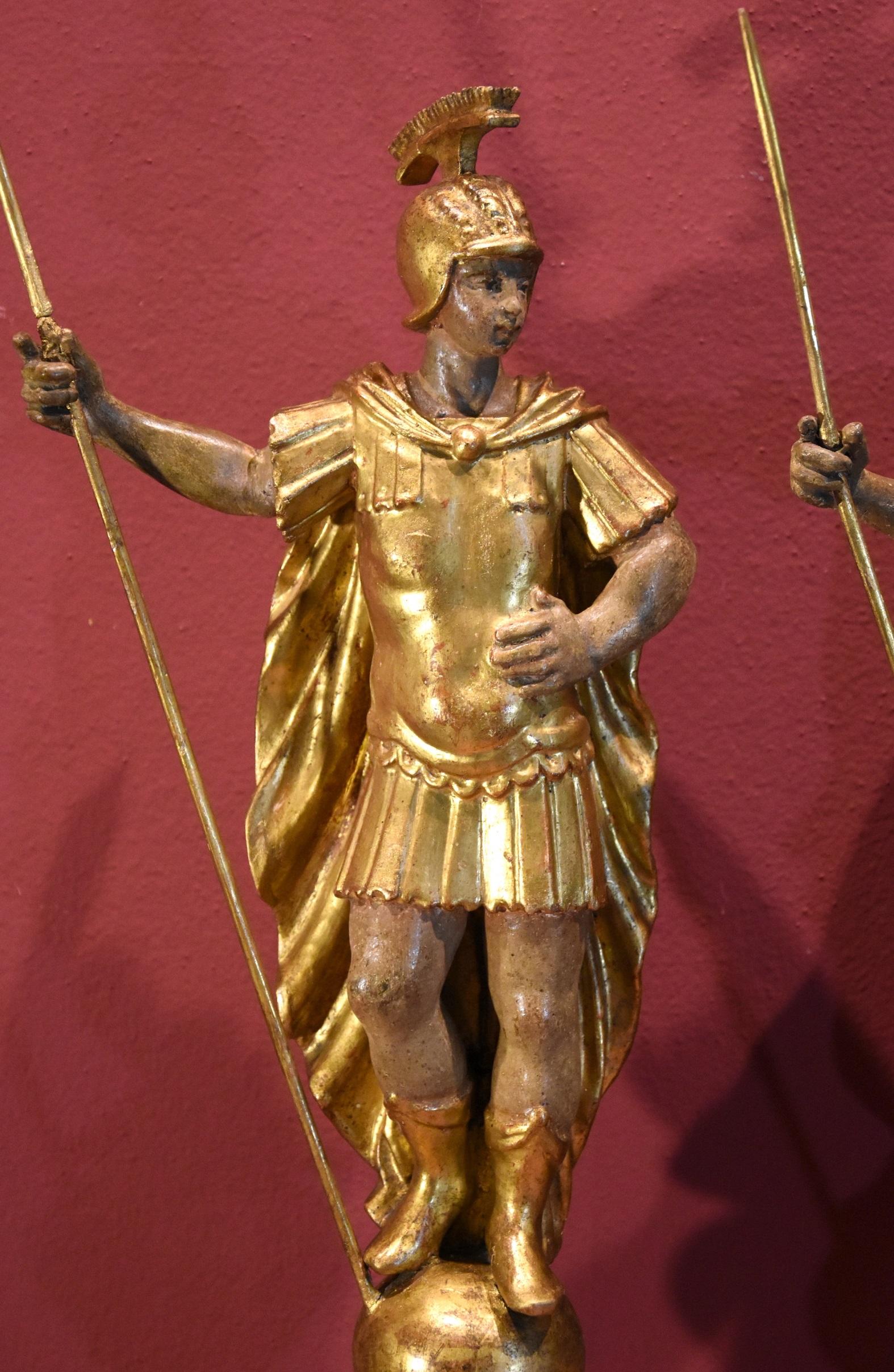 Wooden Sculptures Roman Soldiers Rome 18th Century Italy Art Gold For Sale 3