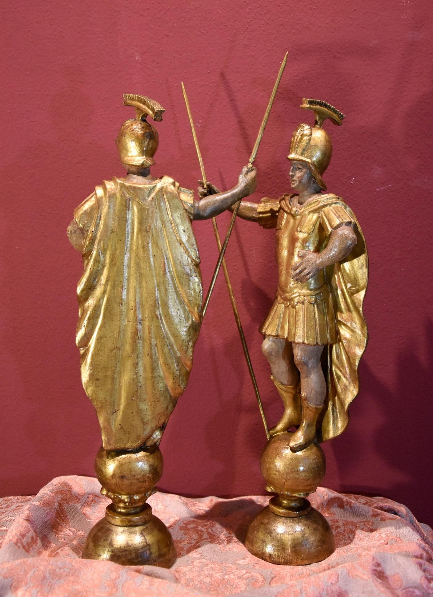 Wooden Sculptures Roman Soldiers Rome 18th Century Italy Art Gold For Sale 4