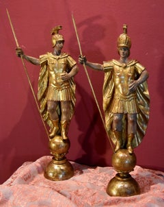Wooden Sculptures Roman Soldiers Rome 18th Century Italy Art Gold