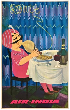 ROME - AIR-INDIA Authentic Original Vintage Airline Travel Tourism Poster 1983