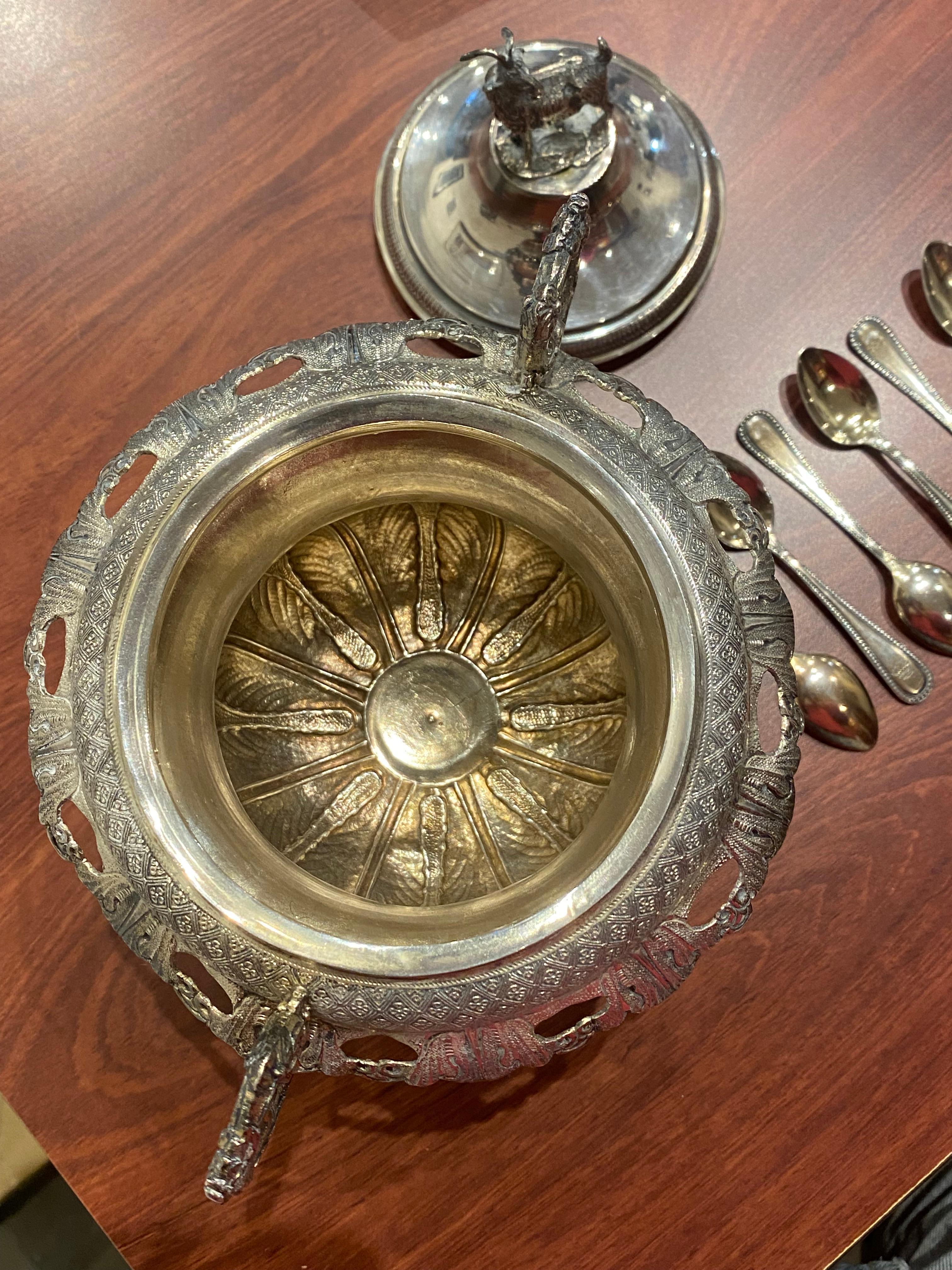 Roma, Zuccheriera d'argento del 1830 ca. con 12 cucchiaini da zucchero con 7 perle Coronet, F. Grimaldi in vendita 1